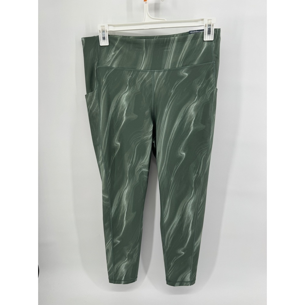 Tek Gear Ultrastretch 7/8 Leggings High Rise Olive Marble Green Pockets 1X NEW